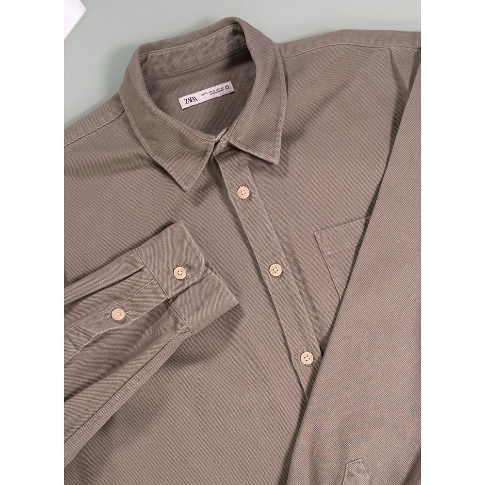 Zara Shirt Mens XL Brown Heavyweight Long Sleeve Button Up Preppy